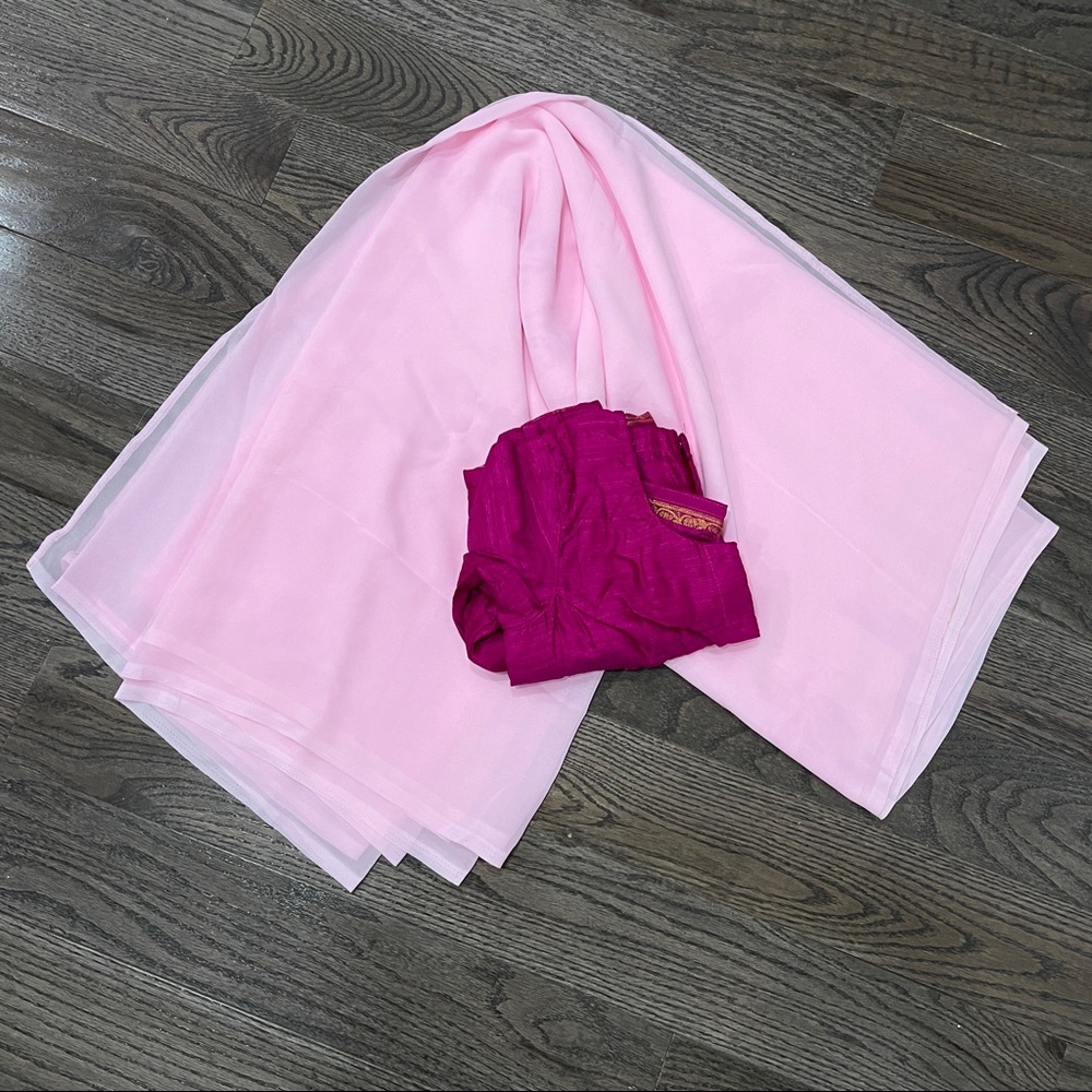Pink plain color Bollywood Saree